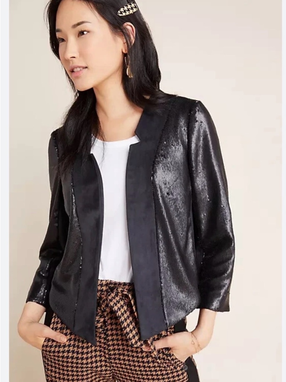 Anthropologie Shonda Sequin open Jacket black sz M